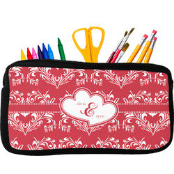 Heart Damask Neoprene Pencil Case (Personalized)