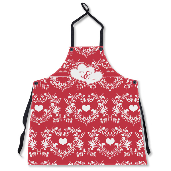 Custom Heart Damask Apron Without Pockets w/ Couple's Names