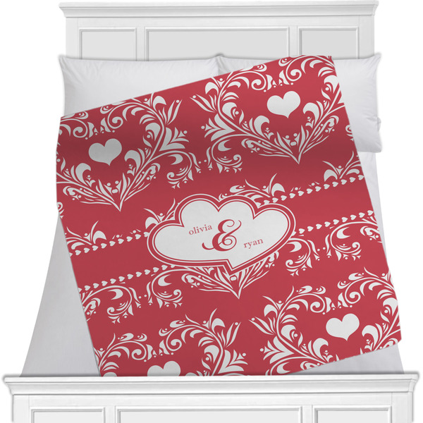Custom Heart Damask Minky Blanket - Twin / Full - 80"x60" - Double Sided (Personalized)