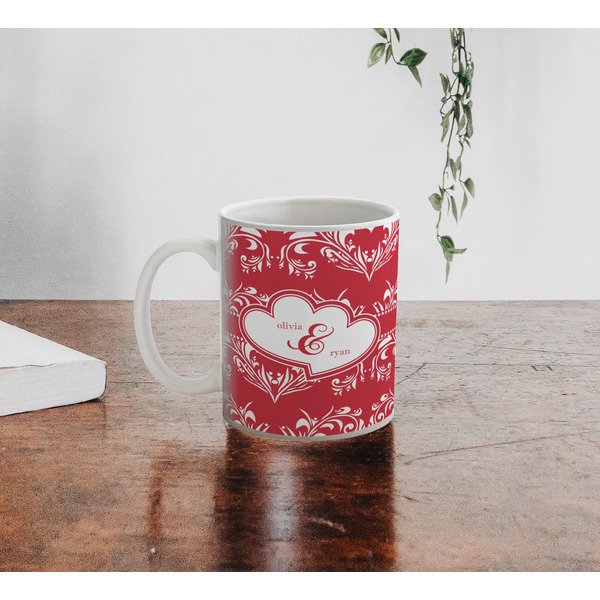 Heart Damask Personalized Coffee Mug - Lifestyle