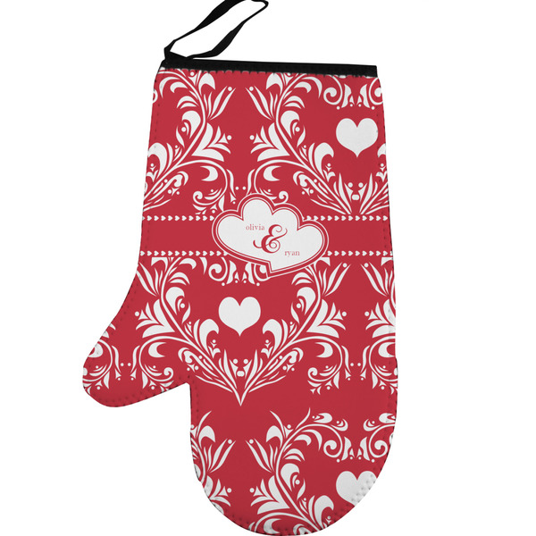 Heart Damask Personalized Oven Mitt - Left