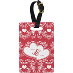 Heart Damask Plastic Luggage Tag - Rectangular w/ Couple's Names