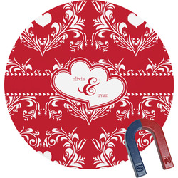 Heart Damask Round Fridge Magnet (Personalized)