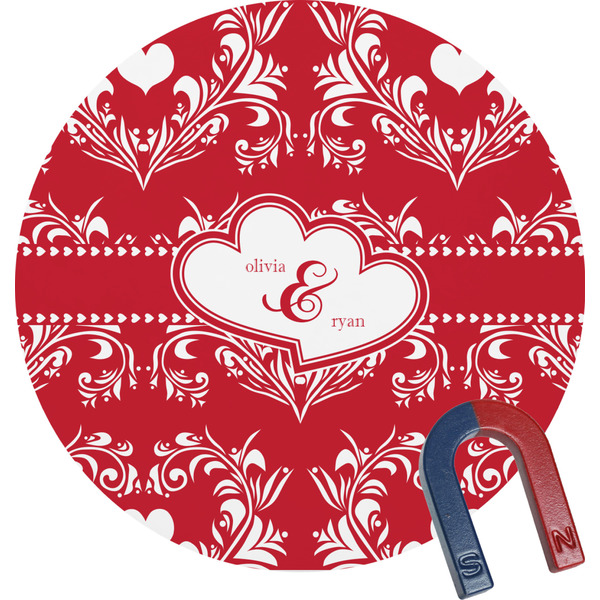 Custom Heart Damask Round Fridge Magnet (Personalized)
