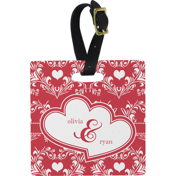 Heart Damask Personalized Square Luggage Tag