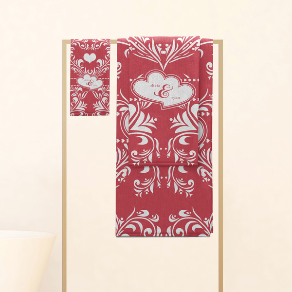 Heart Damask Personalized Towel Set