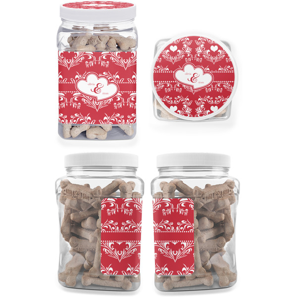 Heart Damask Pet Treat Jar - Multiple Angles