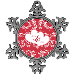 Heart Damask Vintage Snowflake Ornament (Personalized)