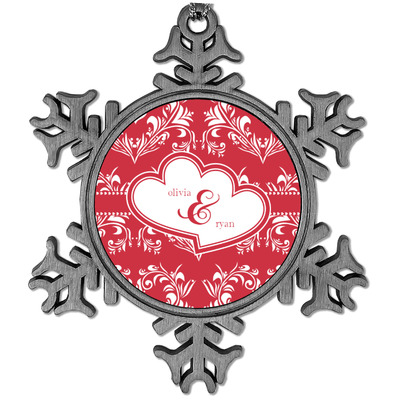 Heart Damask Vintage Snowflake Ornament (Personalized)
