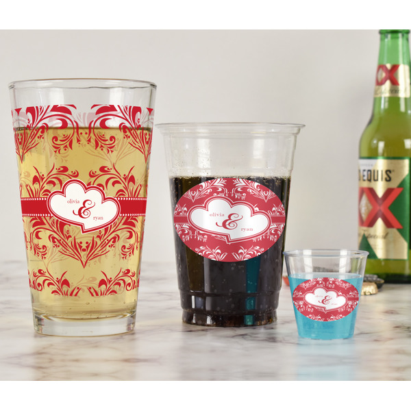 Heart Damask Pint Glass - Full Fill w Transparency - In Context