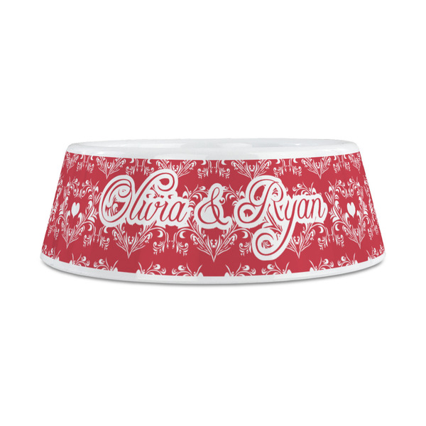 Heart Damask Plastic Dog Bowls - Medium - FRONT