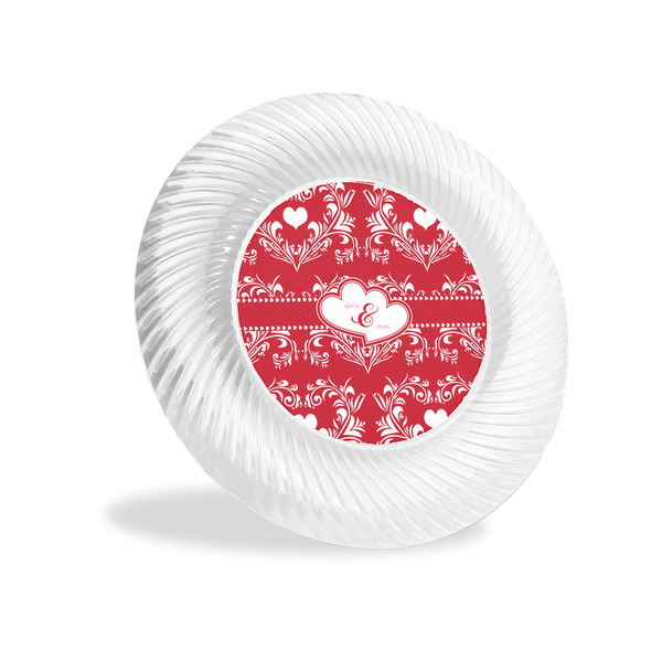 Custom Heart Damask Plastic Party Appetizer & Dessert Plates - 6" (Personalized)