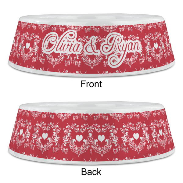 Heart Damask Plastic Pet Bowls - Large - APPROVAL