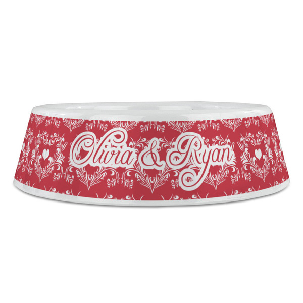 Heart Damask Plastic Pet Bowls - Large - FRONT
