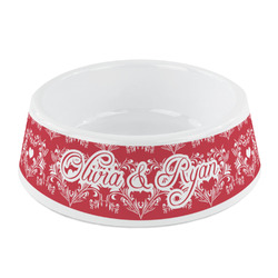 Heart Damask Plastic Dog Bowl - Small (Personalized)