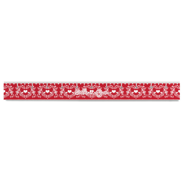 Heart Damask Plastic Ruler - 12" - FRONT