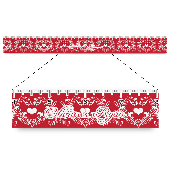 Custom Heart Damask Plastic Ruler - 12" (Personalized)