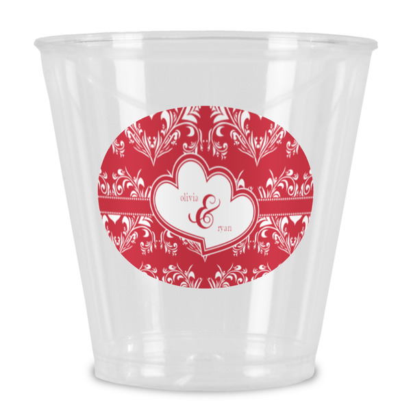 Custom Heart Damask Plastic Shot Glass (Personalized)