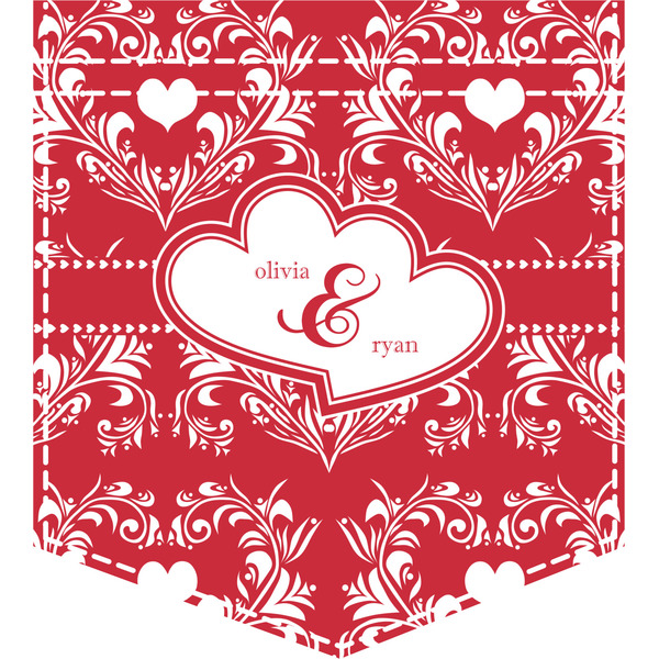 Custom Heart Damask Iron On Faux Pocket (Personalized)