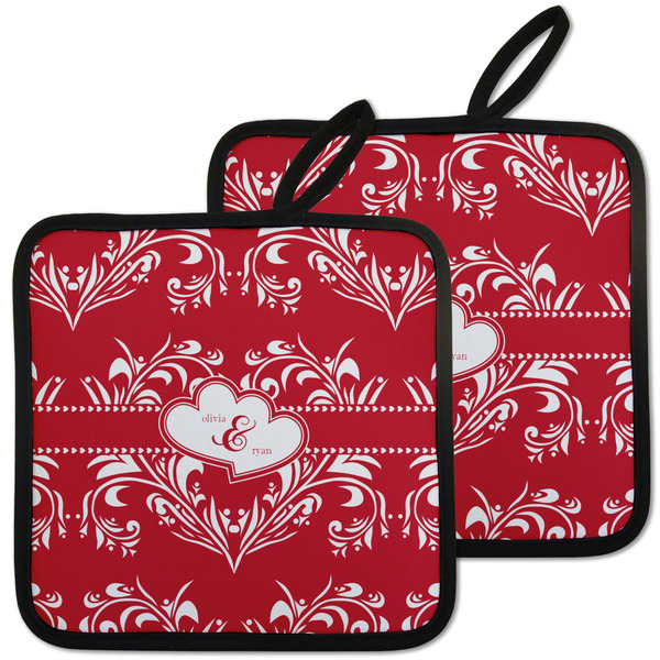 Heart Damask Pot Holders - Set of 2 MAIN