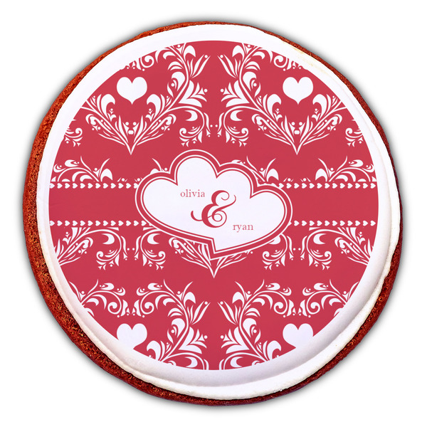 Heart Damask Printed Icing Circle - Large - On Cookie
