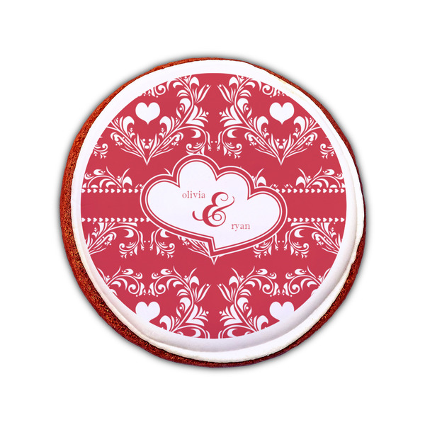 Heart Damask Printed Icing Circle - Small - On Cookie