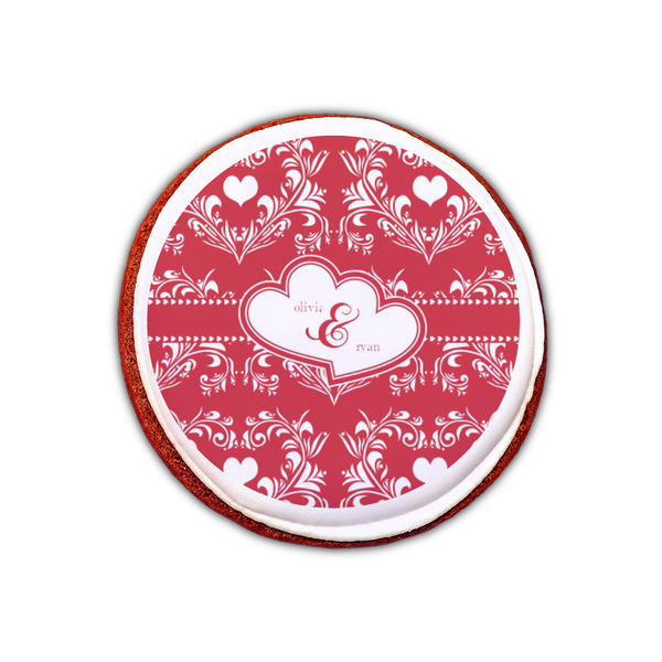 Heart Damask Printed Icing Circle - XSmall - On Cookie