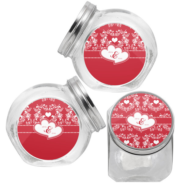 Heart Damask Puppy Treat Jar - Top Left Right
