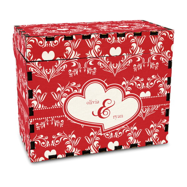 Custom Heart Damask Wood Recipe Box - Full Color Print (Personalized)