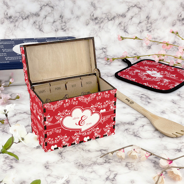 Heart Damask Recipe Box - Full Color - In Context