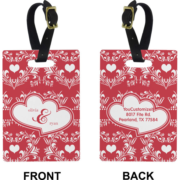 Heart Damask Rectangle Luggage Tag (Front + Back)