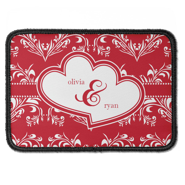 Custom Heart Damask Iron On Rectangle Patch w/ Couple's Names