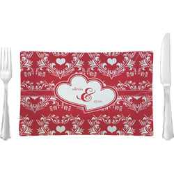 Heart Damask Rectangular Glass Lunch / Dinner Plate - Single or Set (Personalized)