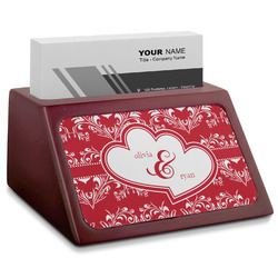 Heart Damask Red Mahogany Business Card Holder (Personalized)