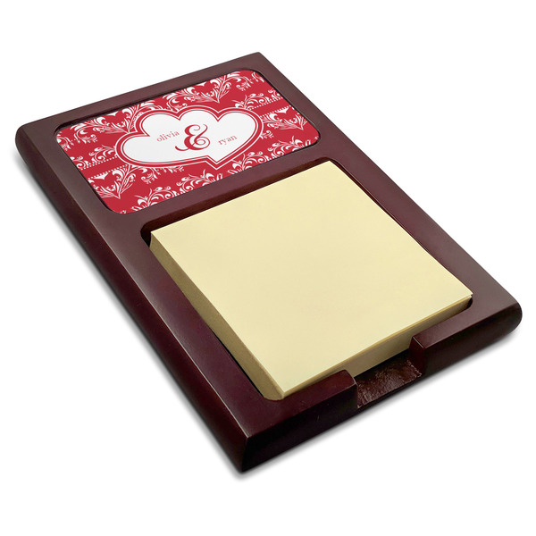 Custom Heart Damask Red Mahogany Sticky Note Holder (Personalized)