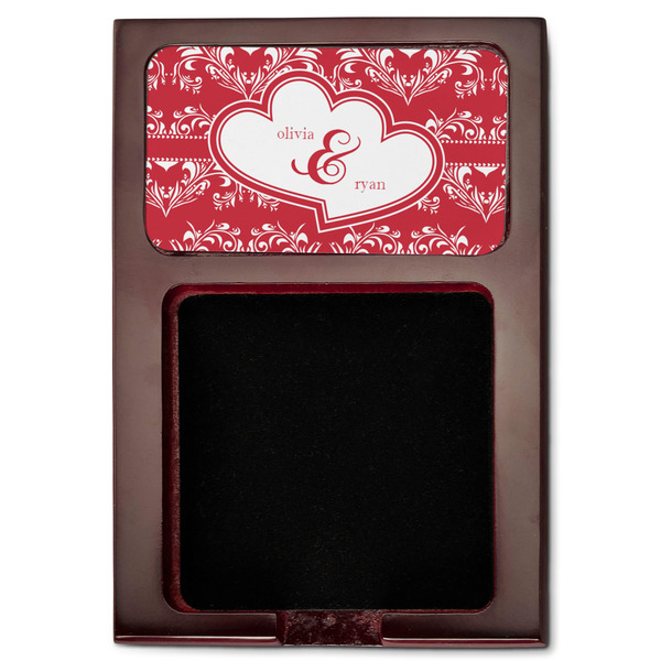 Heart Damask Red Mahogany Sticky Note Holder - Flat