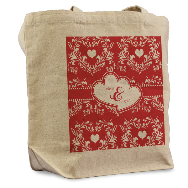 Custom Heart Damask Reusable Cotton Grocery Bag (Personalized)