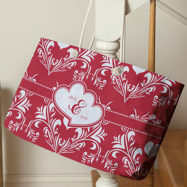 Heart Damask Large Rope Tote - Life Style