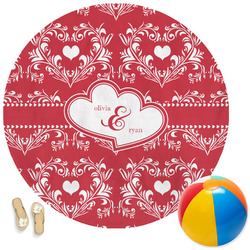 Heart Damask Round Beach Towel (Personalized)