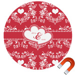Heart Damask Round Car Magnet - 10" (Personalized)