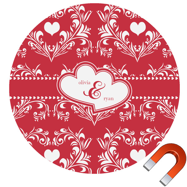 Custom Heart Damask Round Car Magnet - 10" (Personalized)
