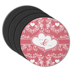 Heart Damask Round Rubber Backed Coasters - Set of 4 (Personalized)