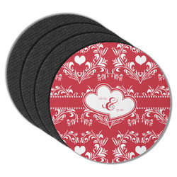 Heart Damask Round Rubber Backed Coasters - Set of 4 (Personalized)