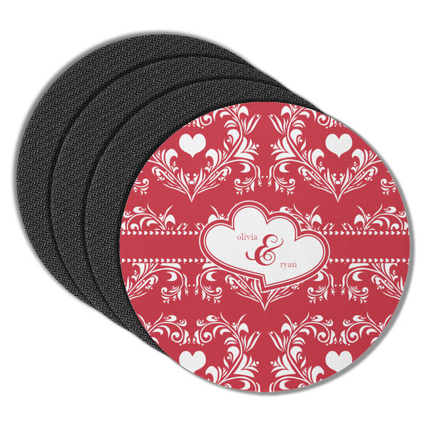 Heart Damask Round Coaster Rubber Back - Main