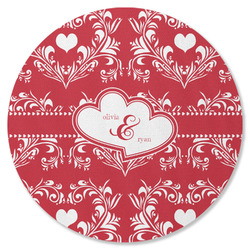 Heart Damask Round Rubber Backed Coaster (Personalized)