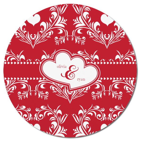 Heart Damask Round Fridge Magnet - FRONT