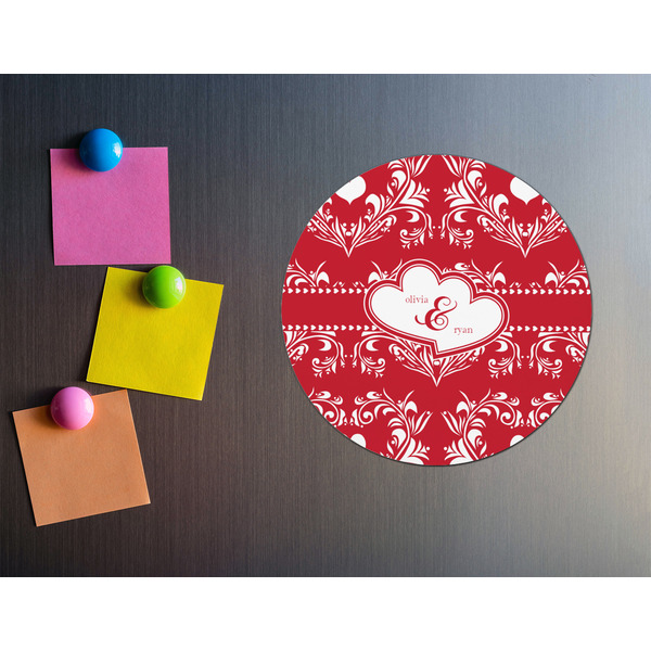 Heart Damask Round Fridge Magnet - LIFESTYLE