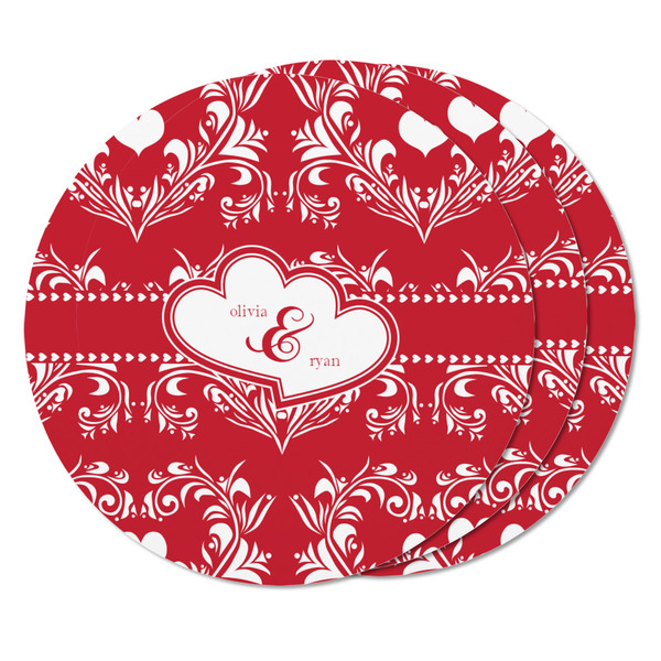 Heart Damask Round Fridge Magnet - THREE
