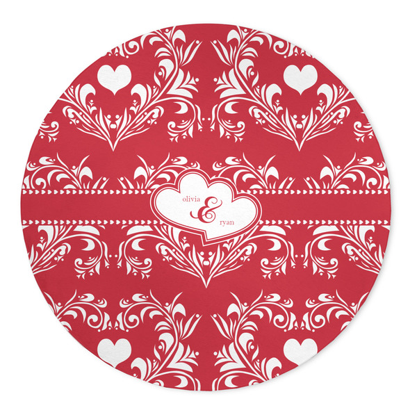Custom Heart Damask 5' Round Indoor Area Rug (Personalized)