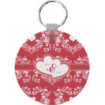 Heart Damask Round Plastic Keychain (Personalized)